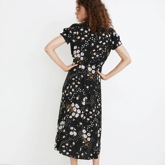 Madewell Puff-Sleeve Wrap-Front Midi Dress in Polka Daisies Size 4 - Picture 2 of 8